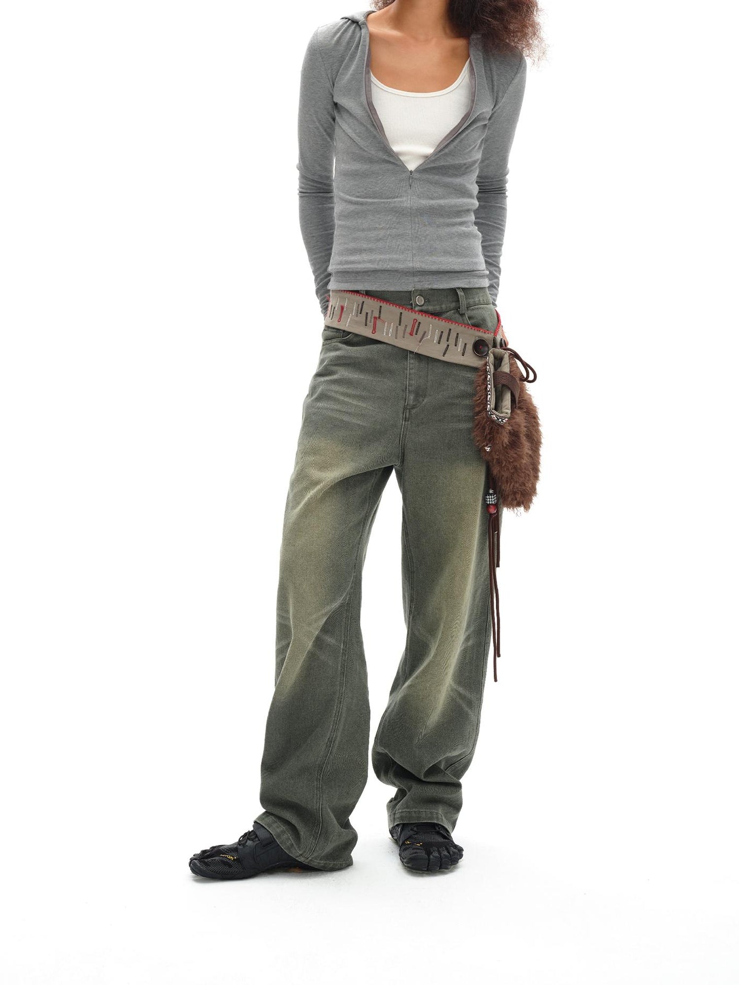oinimi V-Neck Hooded Adjustable Fleece-Lined Slim Fit Top