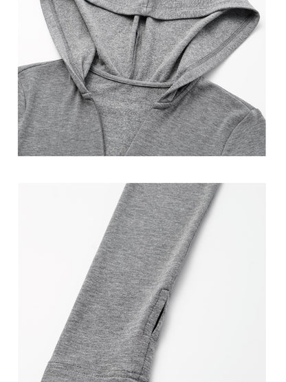 oinimi V-Neck Hooded Adjustable Fleece-Lined Slim Fit Top