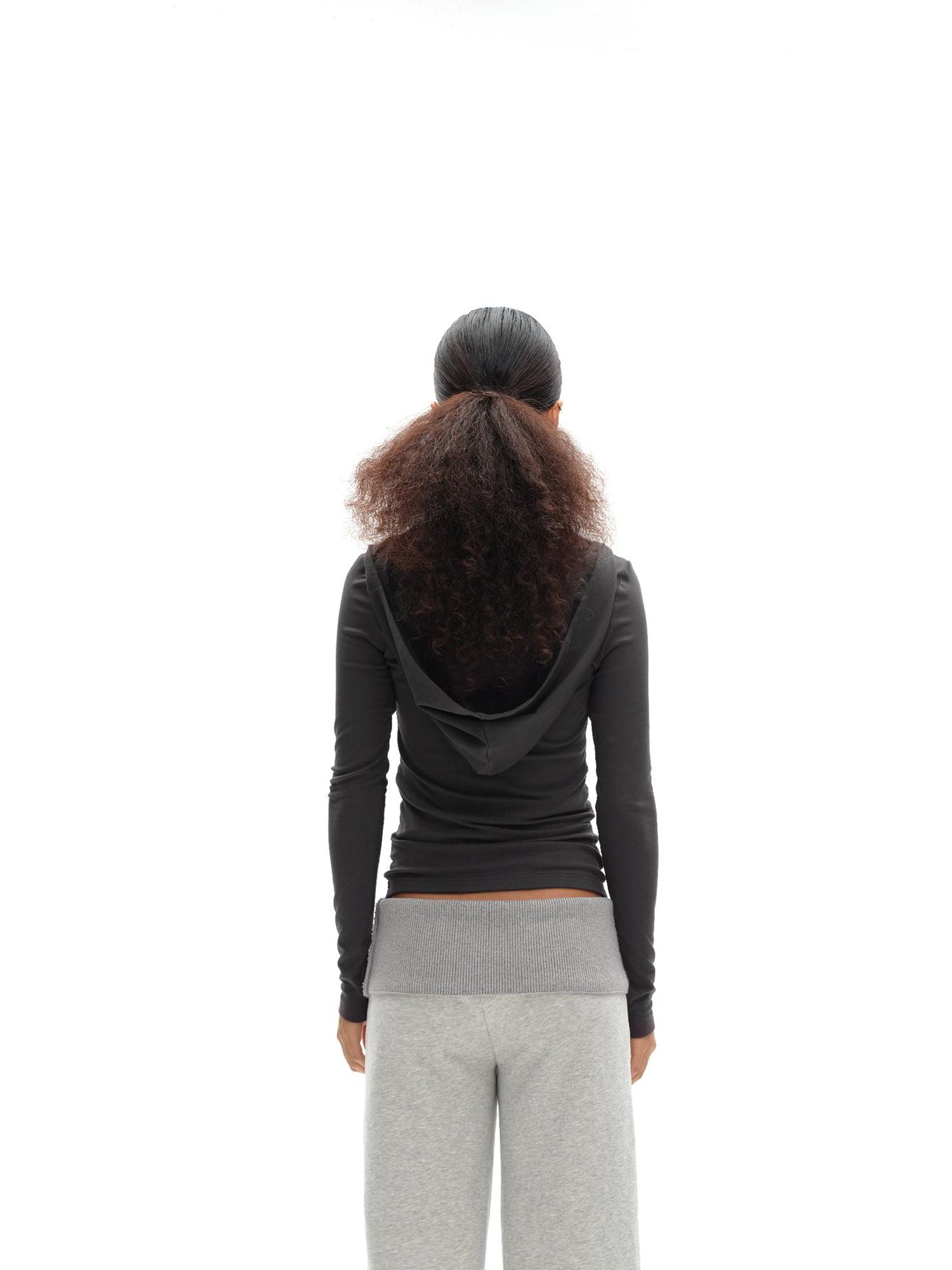 oinimi V-Neck Hooded Adjustable Fleece-Lined Slim Fit Top