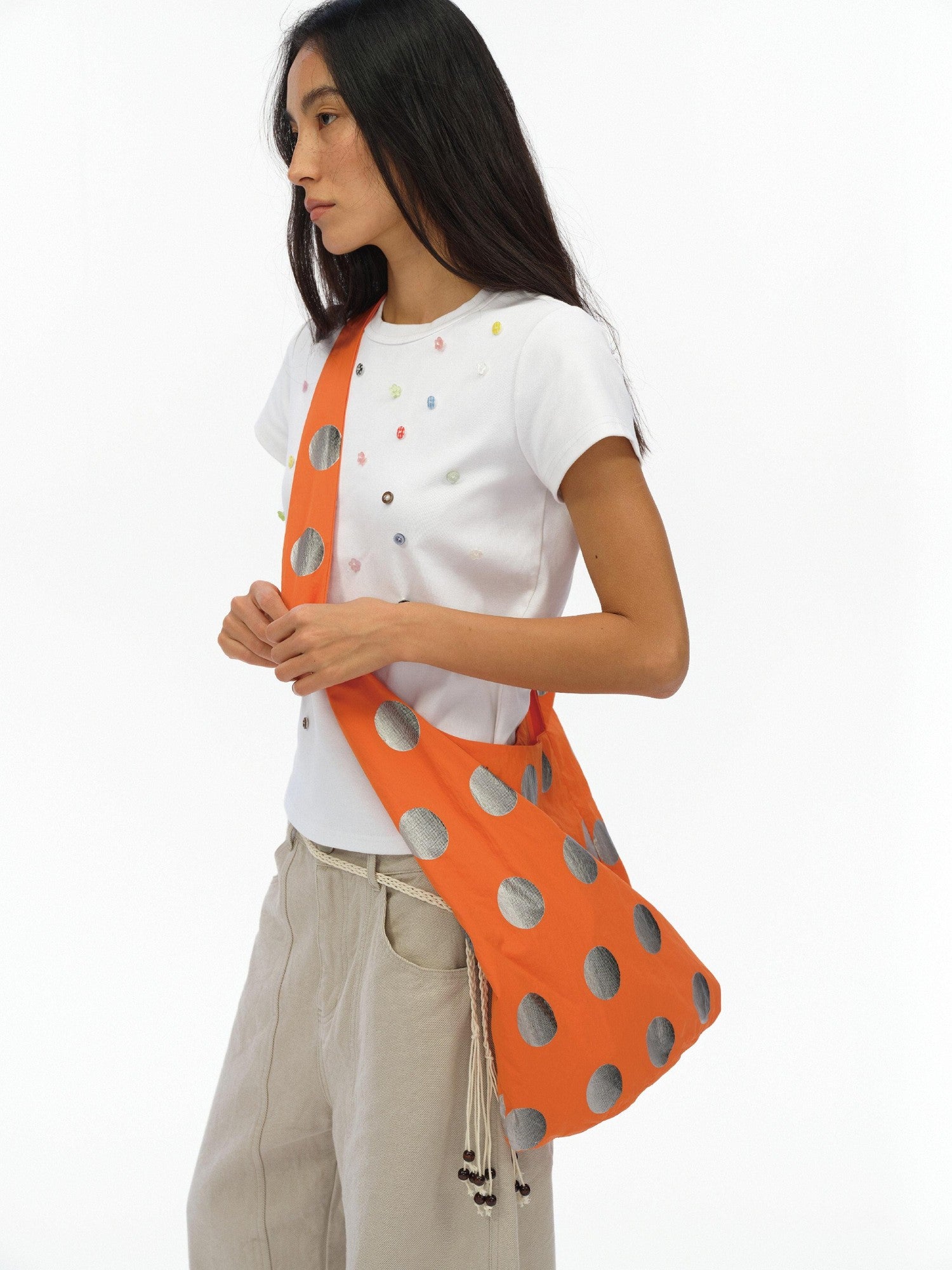 oinimi Vibrant Orange Silver 3D Gradient Polka Dot Women&