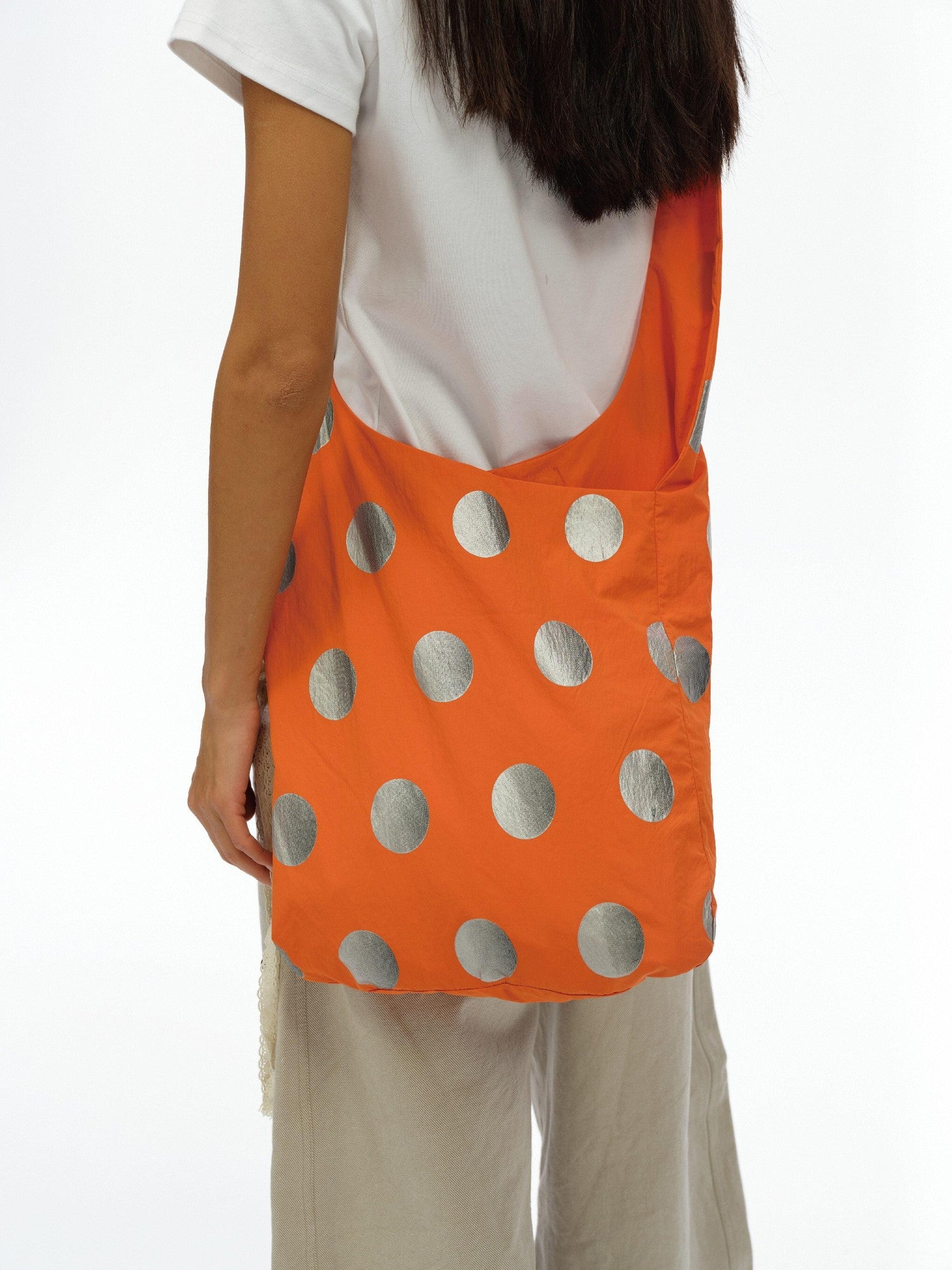 oinimi Vibrant Orange Silver 3D Gradient Polka Dot Women&