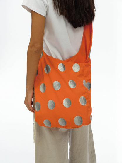 oinimi Vibrant Orange Silver 3D Gradient Polka Dot Women&