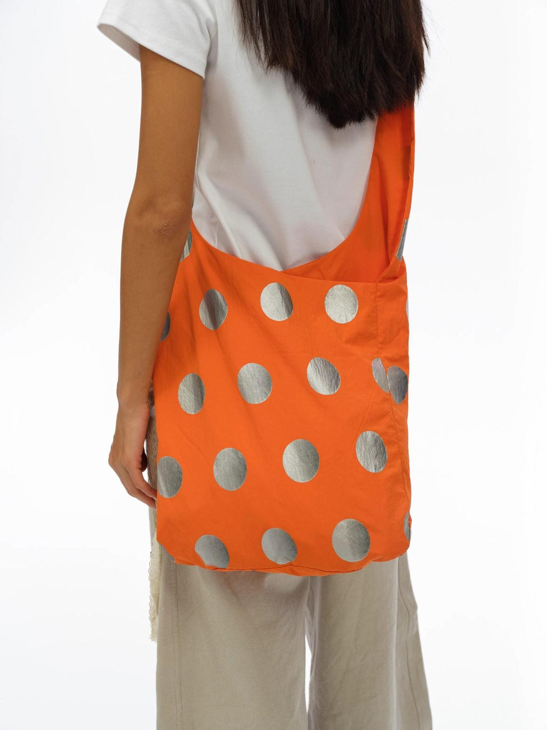 oinimi Vibrant Orange Silver 3D Gradient Polka Dot Women&