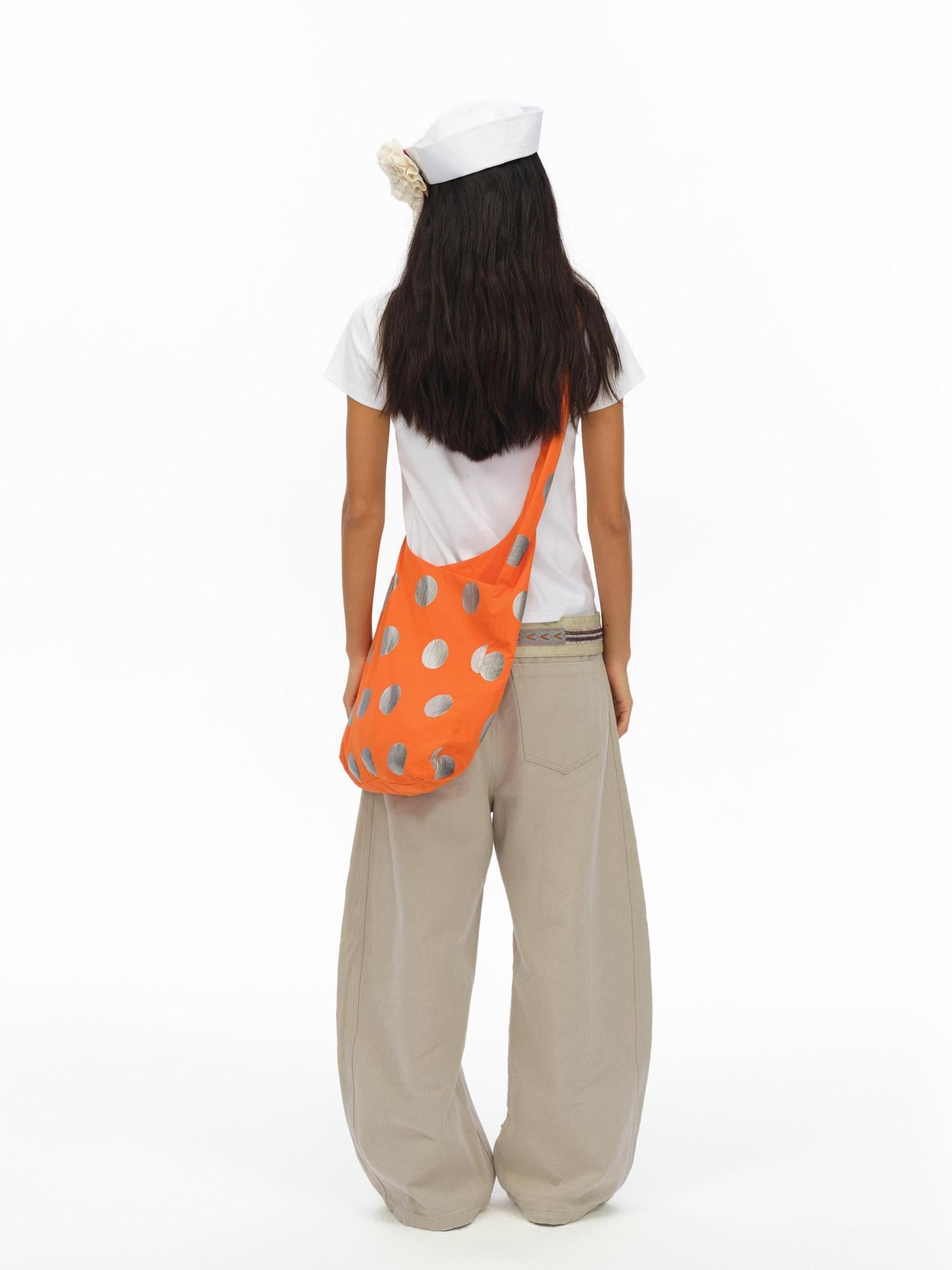 oinimi Vibrant Orange Silver 3D Gradient Polka Dot Women&