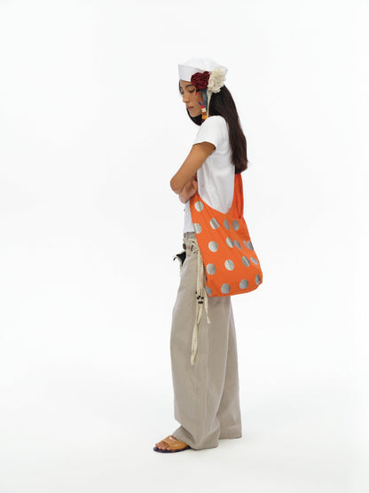 oinimi Vibrant Orange Silver 3D Gradient Polka Dot Women&