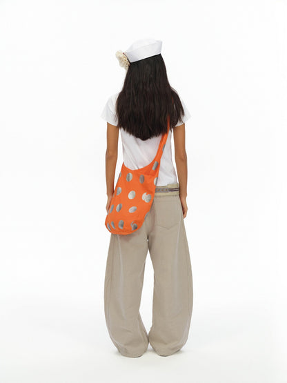 oinimi Vibrant Orange Silver 3D Gradient Polka Dot Women&