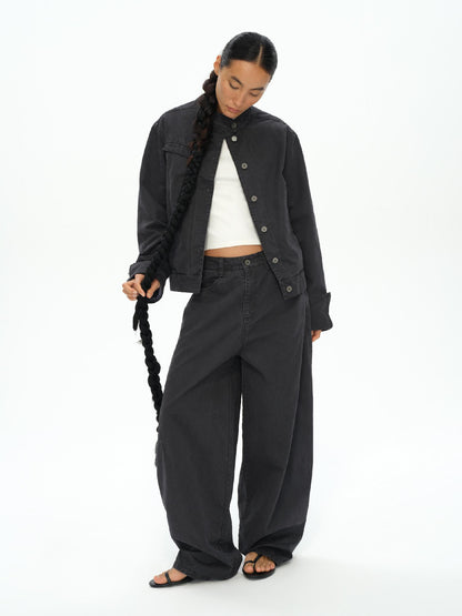 oinimi Vintage Grey Distressed Nail Stud Biker Jacket
