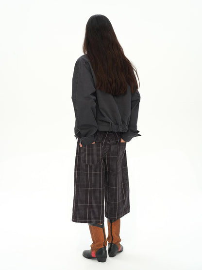 oinimi Vintage Grey Distressed Nail Stud Biker Jacket