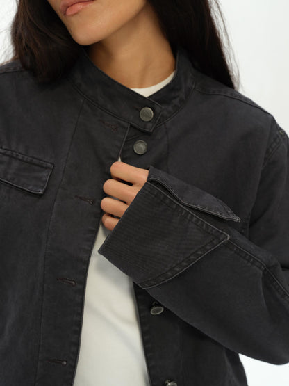 oinimi Vintage Grey Distressed Nail Stud Biker Jacket