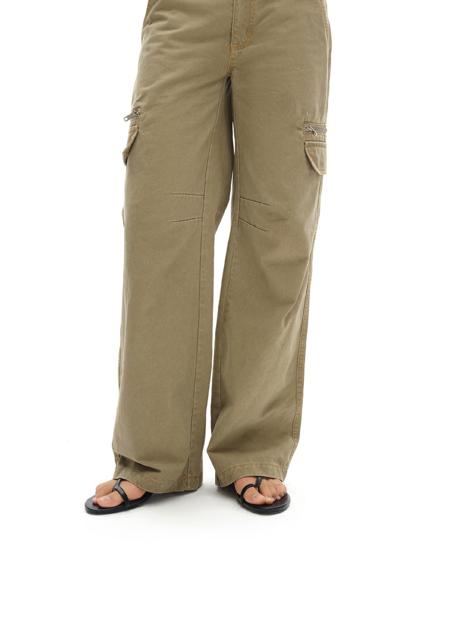 oinimi Vintage Khaki Multi Pocket Work Pants Low Rise Relaxed Fit Women Trousers