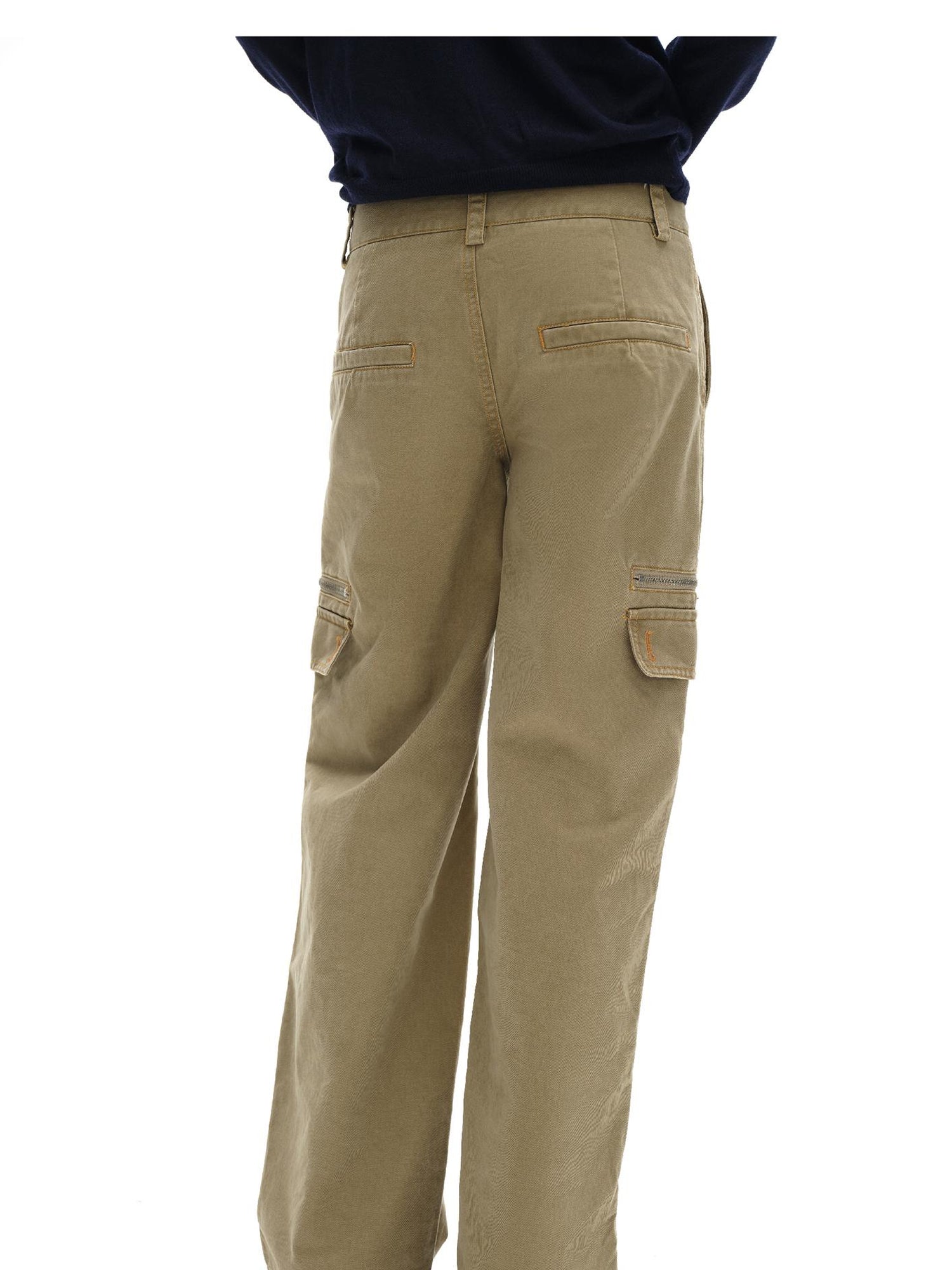 oinimi Vintage Khaki Multi Pocket Work Pants Low Rise Relaxed Fit Women Trousers