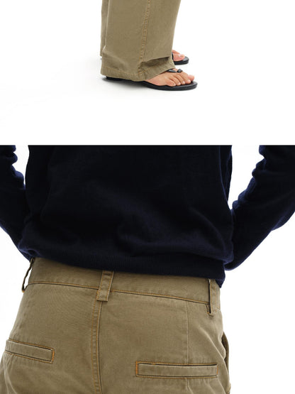 oinimi Vintage Khaki Multi Pocket Work Pants Low Rise Relaxed Fit Women Trousers