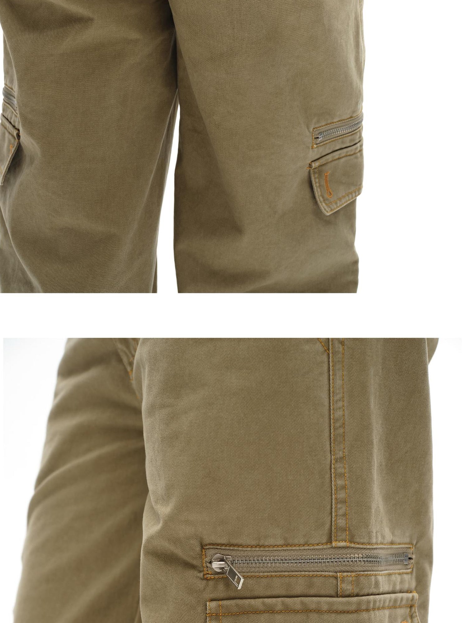 oinimi Vintage Khaki Multi Pocket Work Pants Low Rise Relaxed Fit Women Trousers