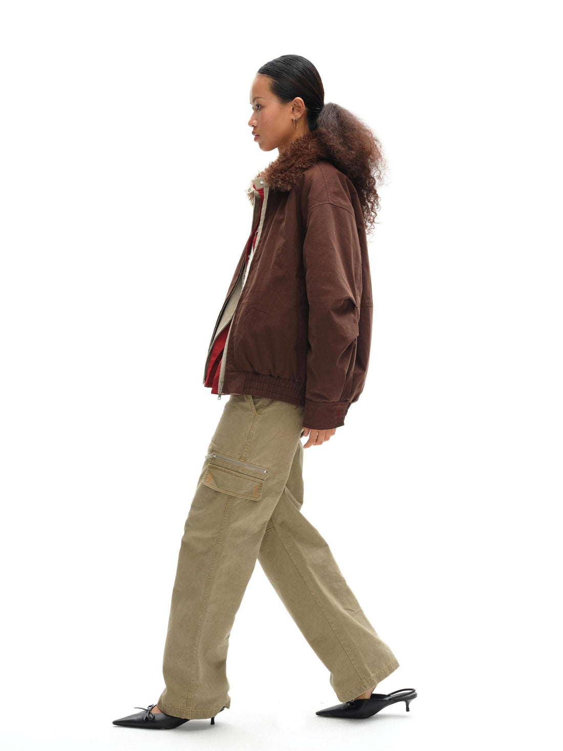 oinimi Vintage Khaki Multi Pocket Work Pants Low Rise Relaxed Fit Women Trousers