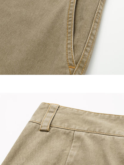 oinimi Vintage Khaki Multi Pocket Work Pants Low Rise Relaxed Fit Women Trousers