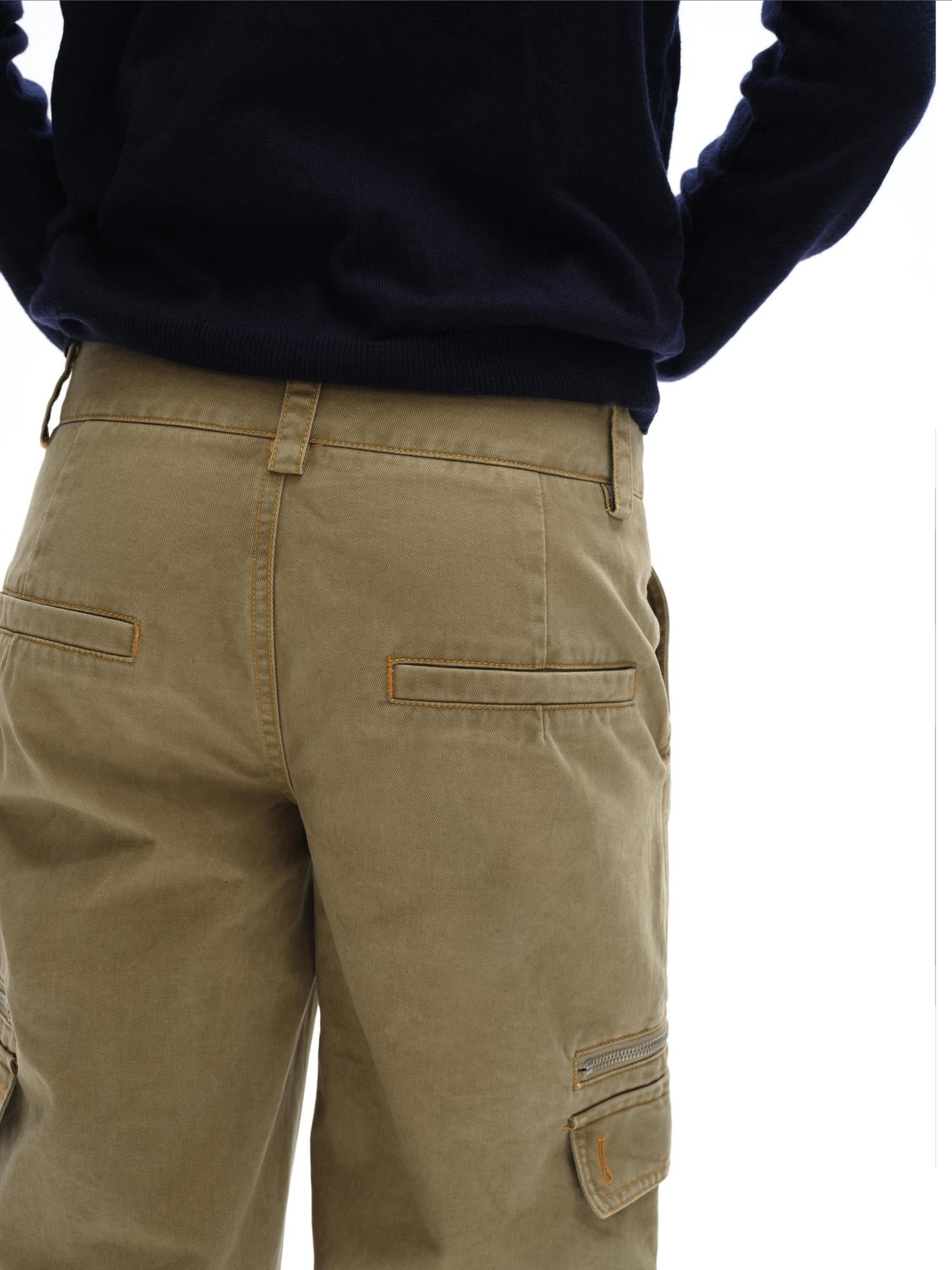 oinimi Vintage Khaki Multi Pocket Work Pants Low Rise Relaxed Fit Women Trousers