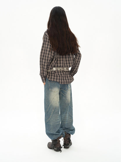 oinimi Vintage Knight Lace Up Embroidered Plaid Women&