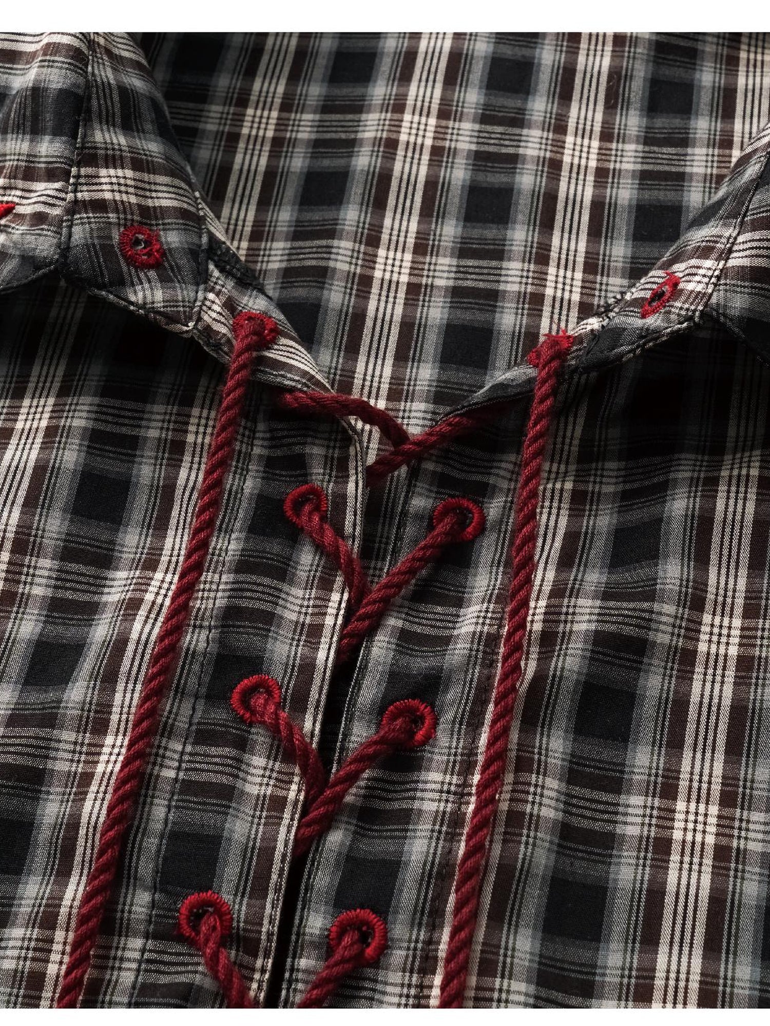 oinimi Vintage Knight Tartan Embroidered Shirt Loose Fit Plaid Top