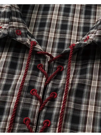 Vintage Knight Tartan Embroidered Shirt Loose Fit Plaid Top