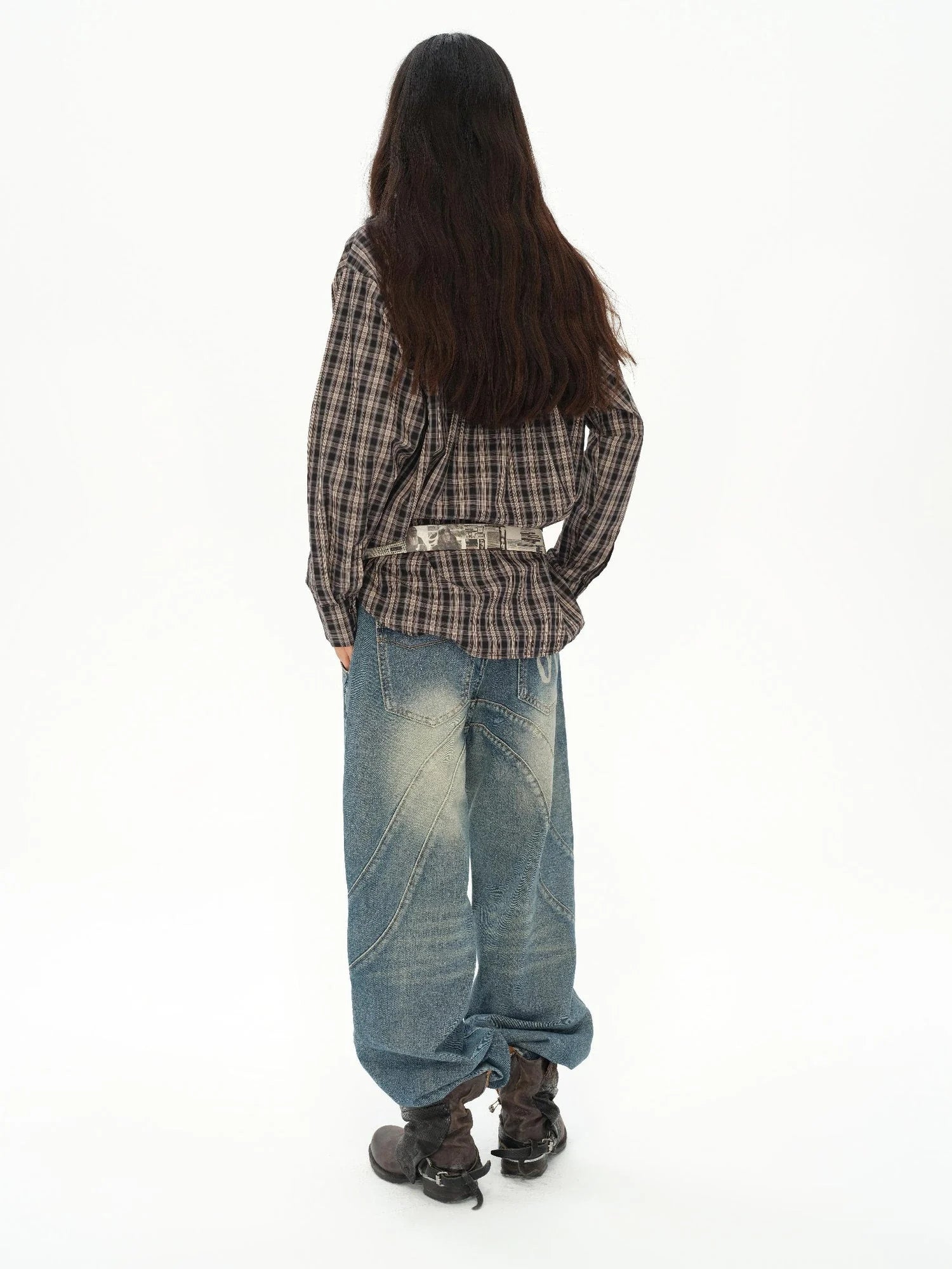 Vintage Knight Tartan Embroidered Shirt Loose Fit Plaid Top