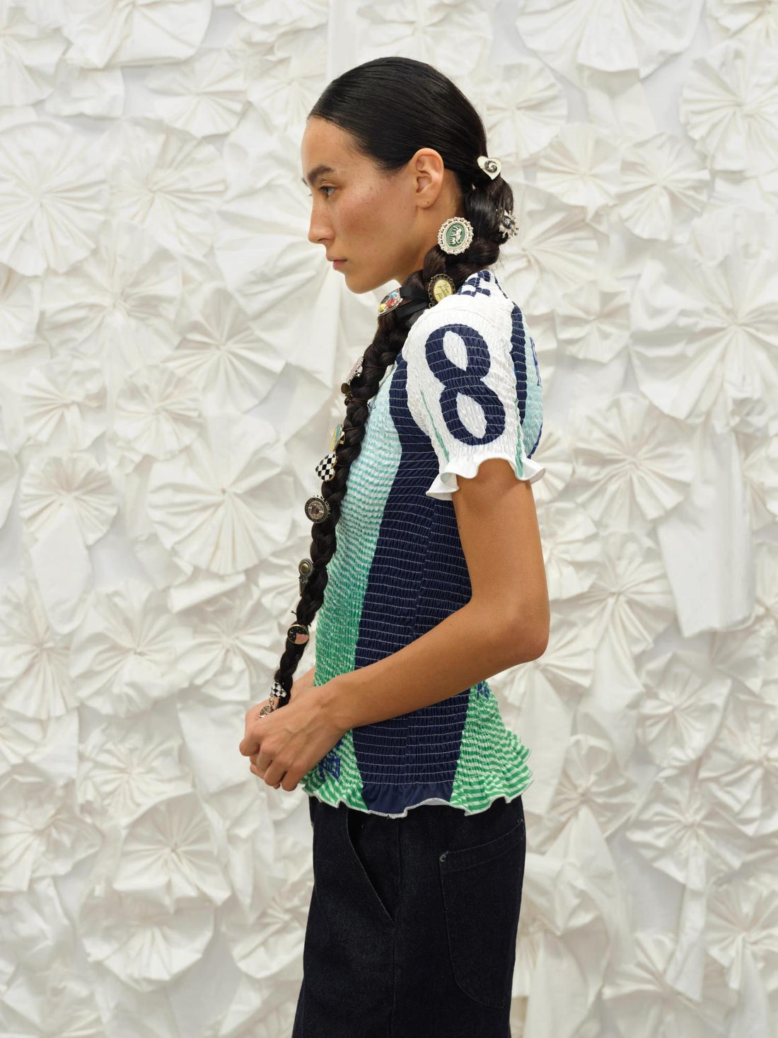 Vintage Print Tee With Gradient Pleats