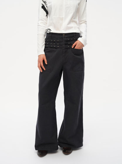 oinimi Vintage Star Track Studded Wide Leg Cargo Pants