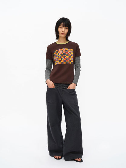 oinimi Vintage Star Track Studded Wide Leg Cargo Pants