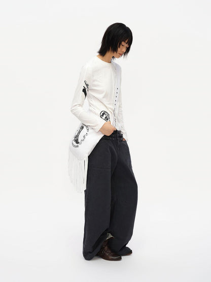 oinimi Vintage Star Track Studded Wide Leg Cargo Pants