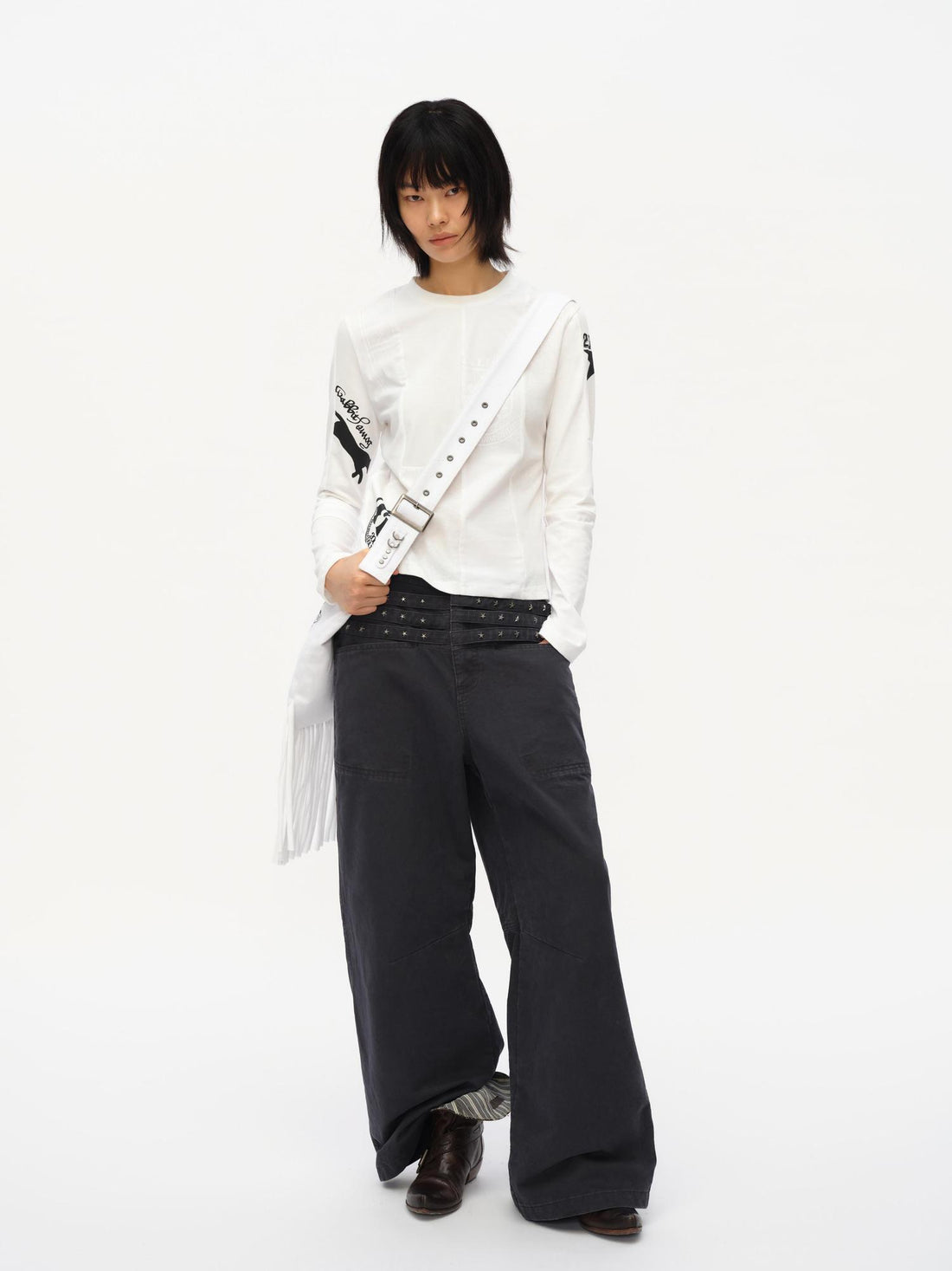 oinimi Vintage Star Track Studded Wide Leg Cargo Pants