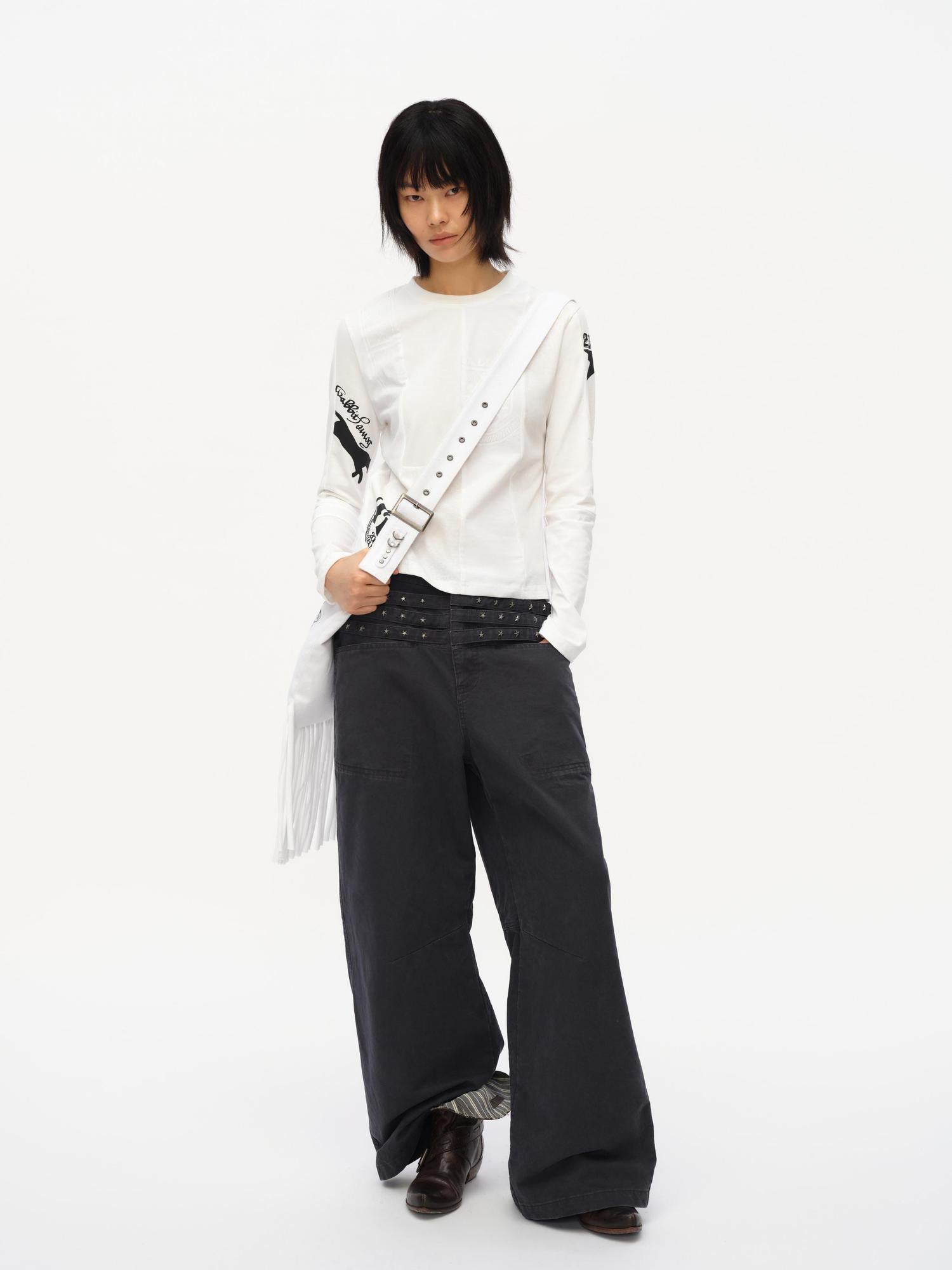 oinimi Vintage Star Track Studded Wide Leg Cargo Pants