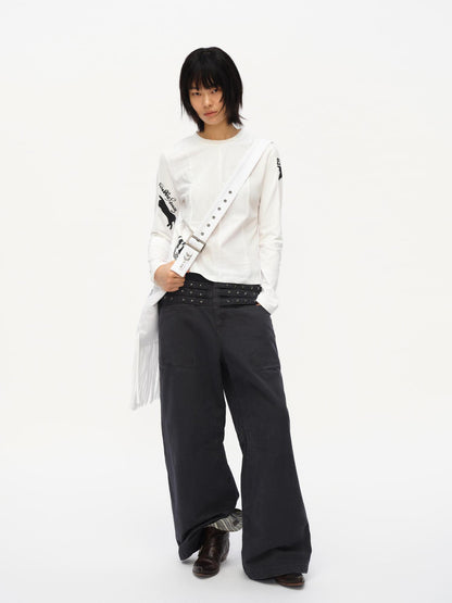 oinimi Vintage Star Track Studded Wide Leg Cargo Pants
