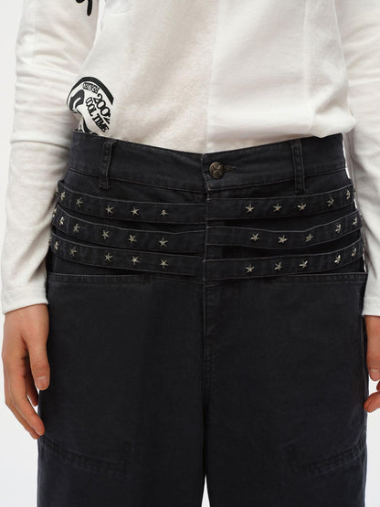 oinimi Vintage Star Track Studded Wide Leg Cargo Pants