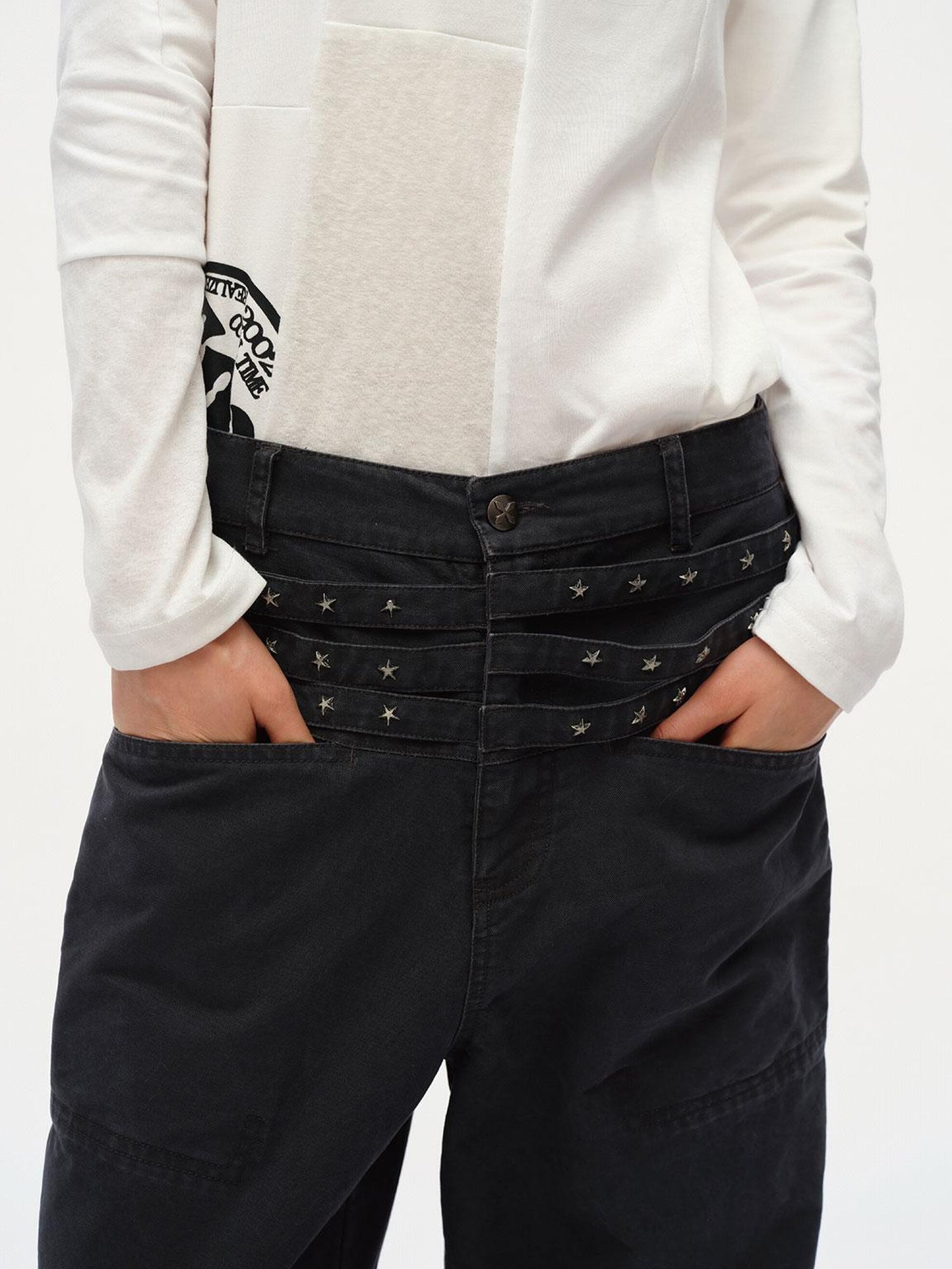 oinimi Vintage Star Track Studded Wide Leg Cargo Pants