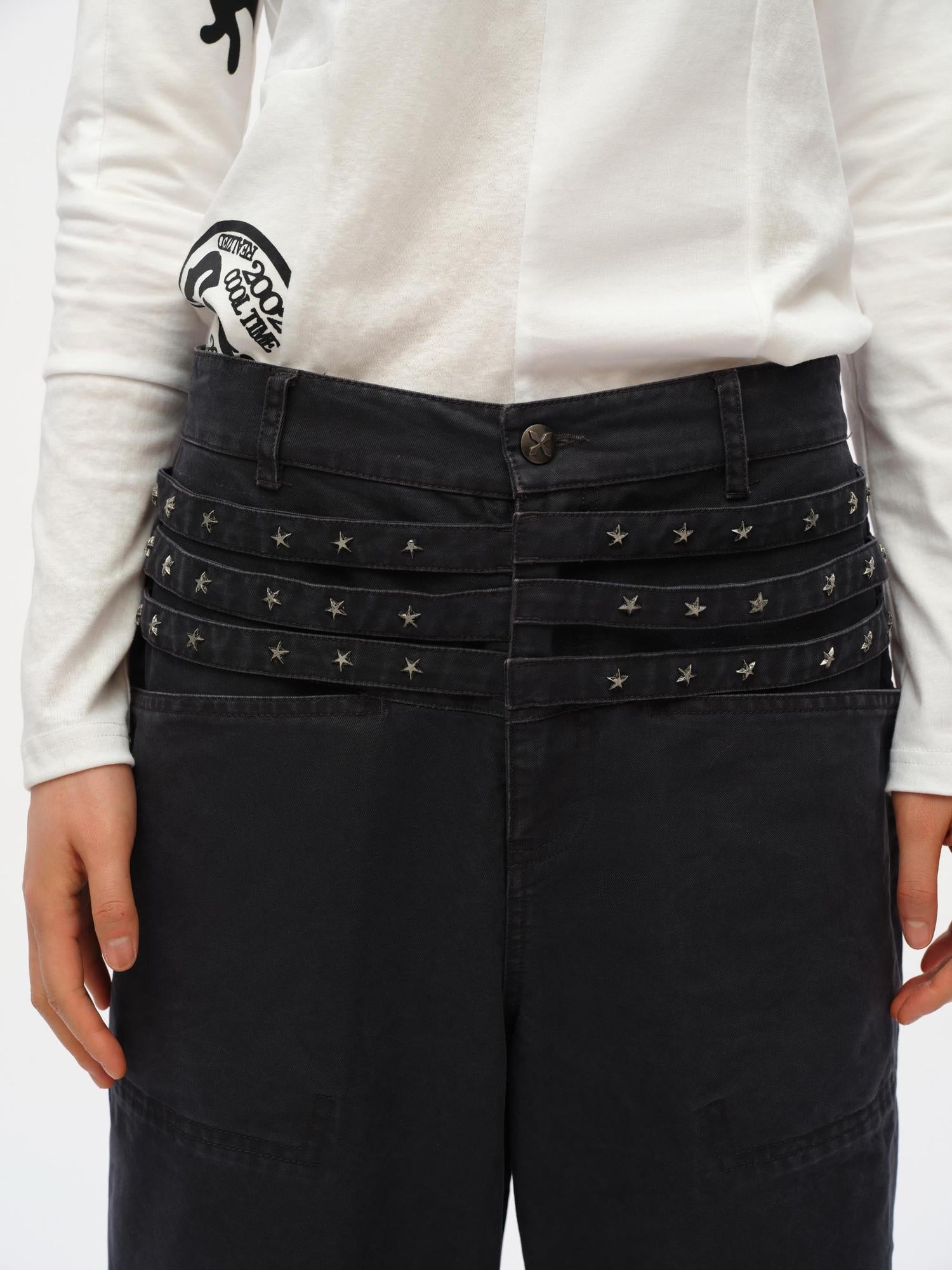 oinimi Vintage Star Track Studded Wide Leg Cargo Pants