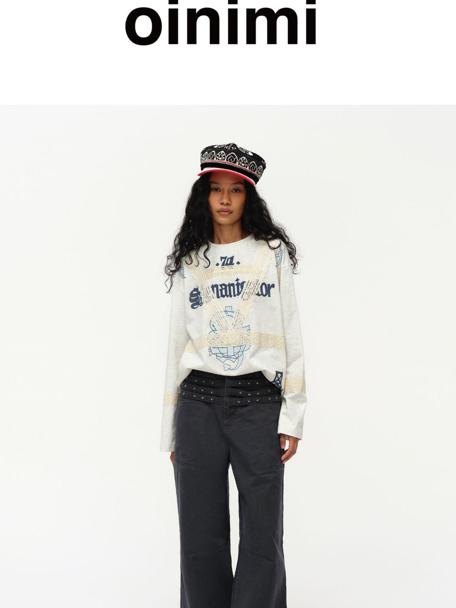 oinimi Vintage Star Track Studded Wide Leg Cargo Pants