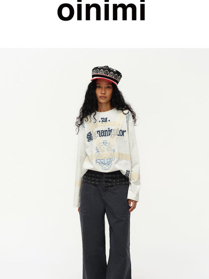oinimi Vintage Star Track Studded Wide Leg Cargo Pants