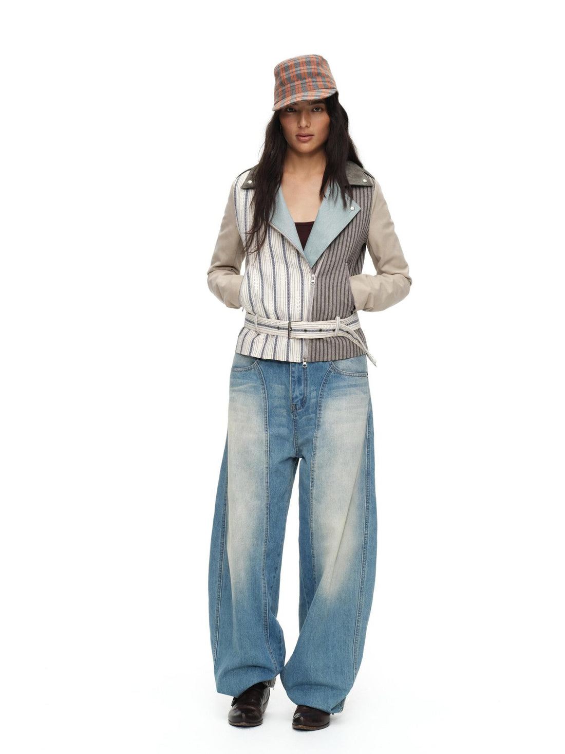 oinimi Vintage Striped Patchwork Colorblock Women&