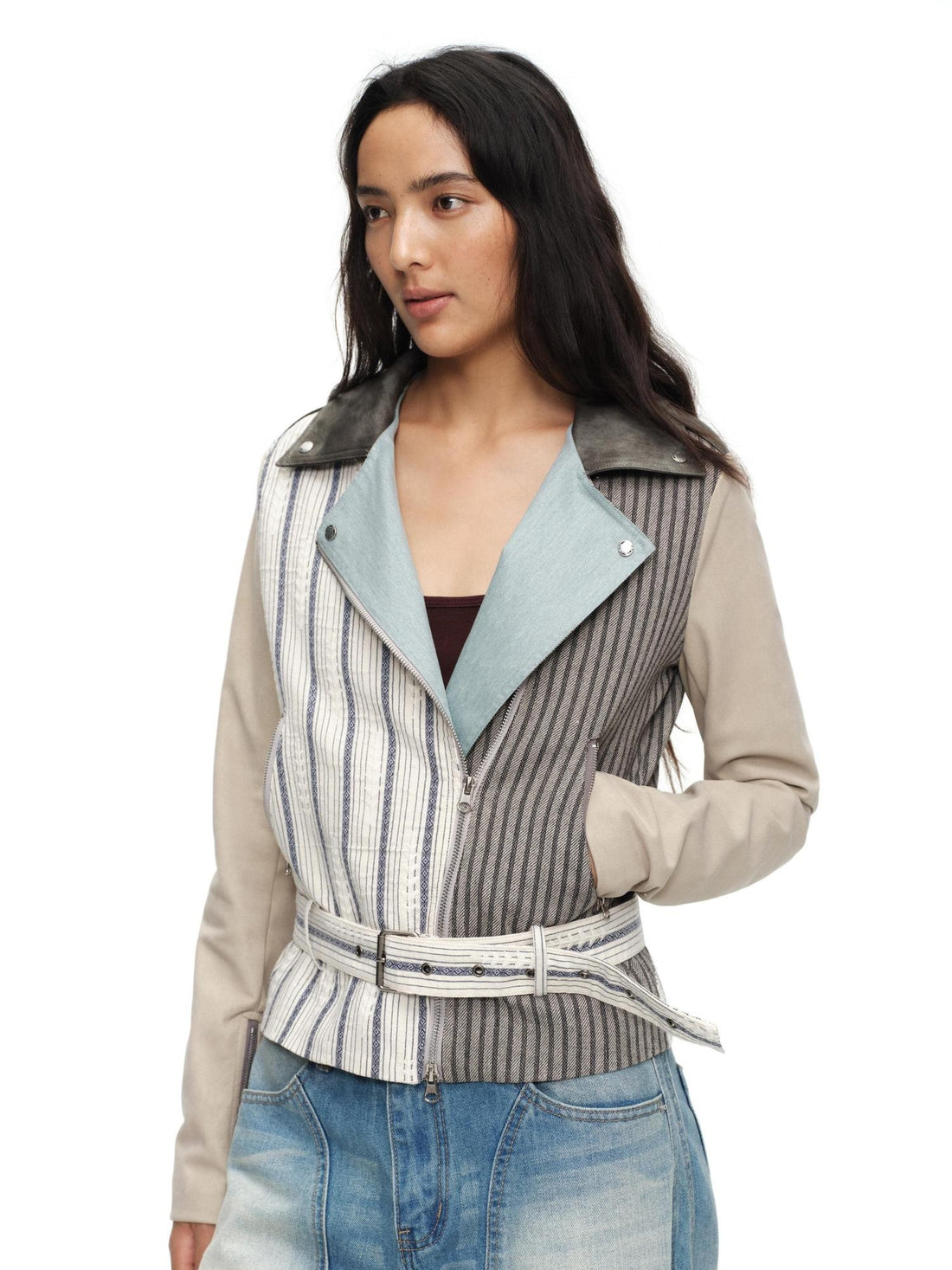 oinimi Vintage Striped Patchwork Colorblock Women&