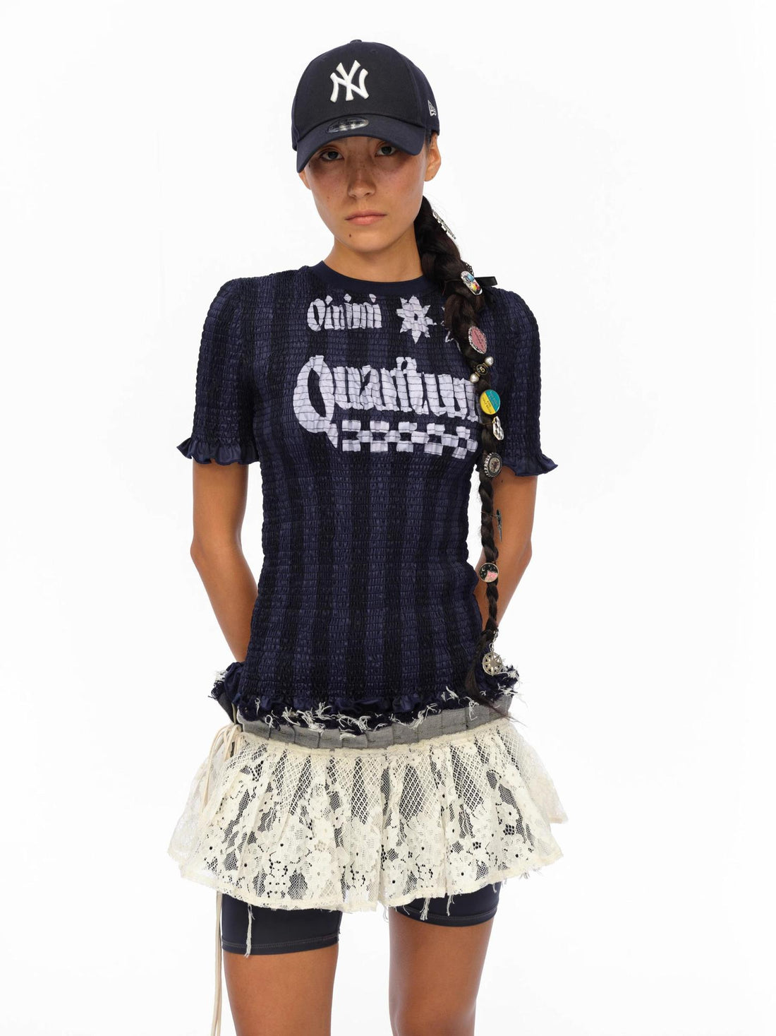 oinimi Vintage Striped Ruffle Trim Baseball Tee