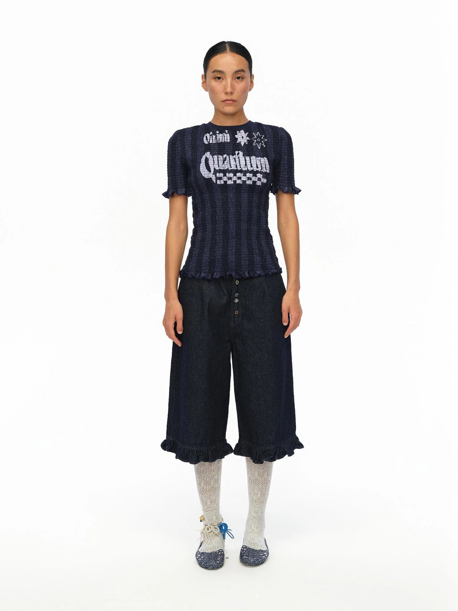 Vintage Striped Ruffle Trim Baseball Tee