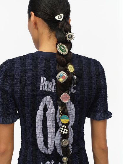 oinimi Vintage Striped Ruffle Trim Baseball Tee