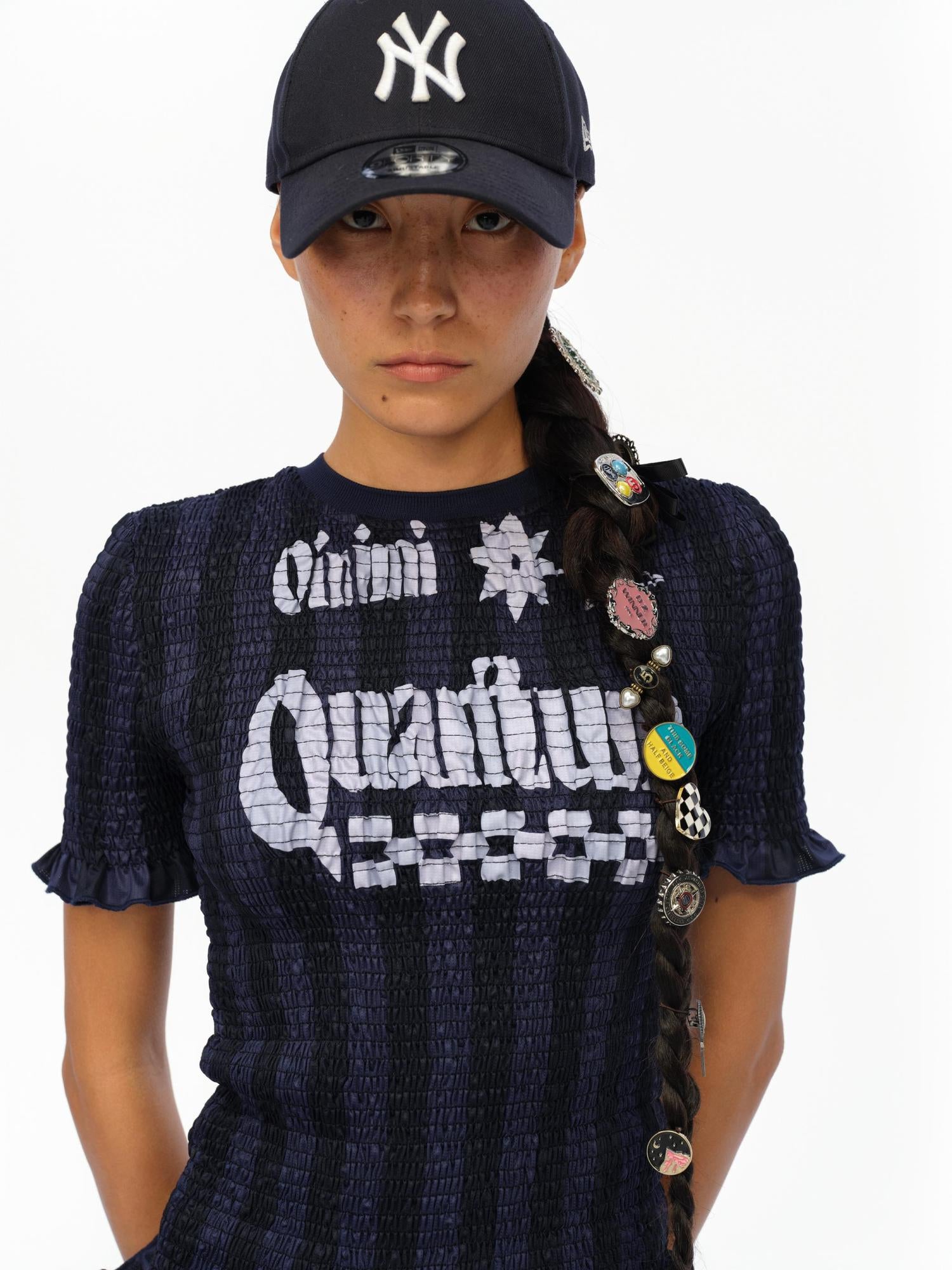 oinimi Vintage Striped Ruffle Trim Baseball Tee