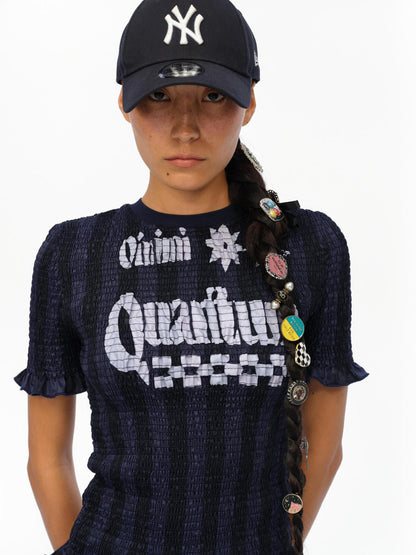 oinimi Vintage Striped Ruffle Trim Baseball Tee
