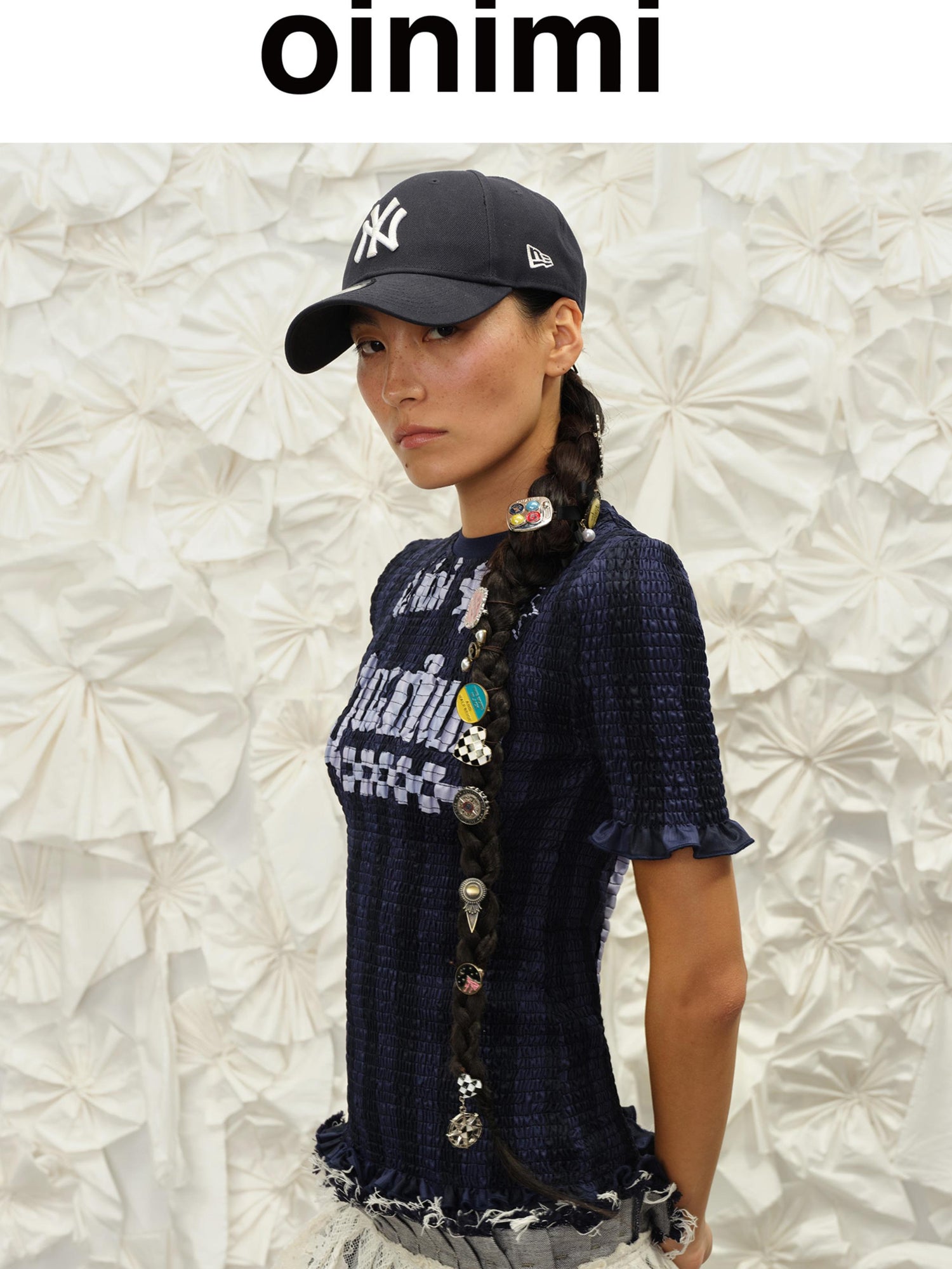 oinimi Vintage Striped Ruffle Trim Baseball Tee