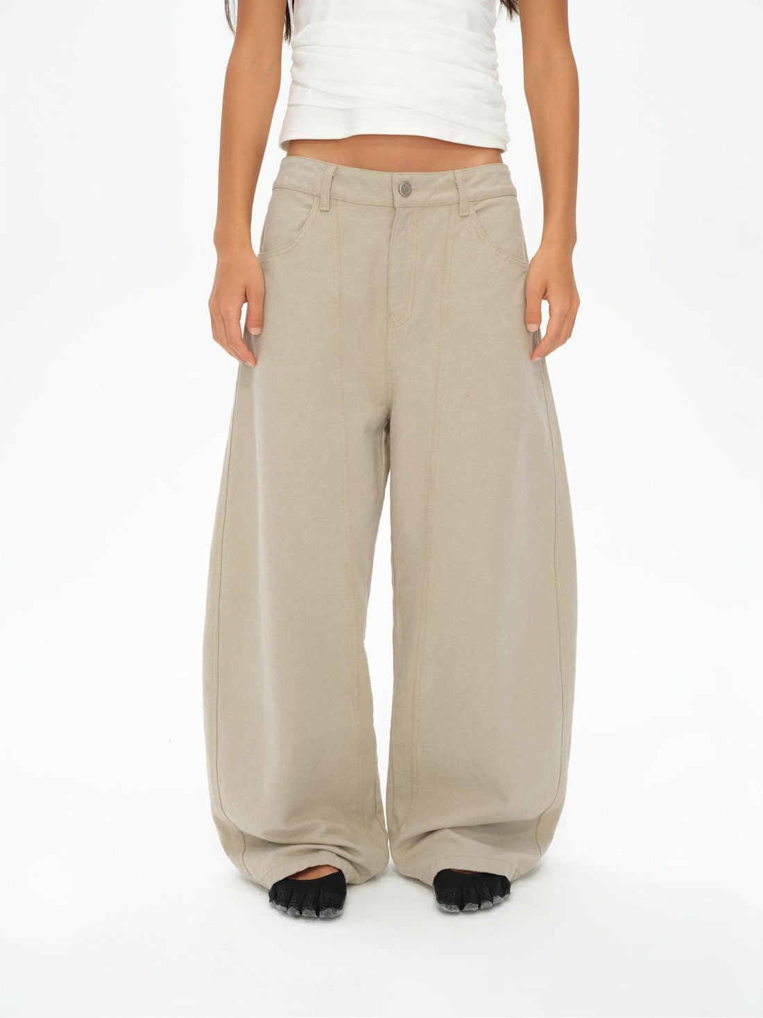 oinimi Vintage Washed Khaki Relaxed Fit Distressed Jeans