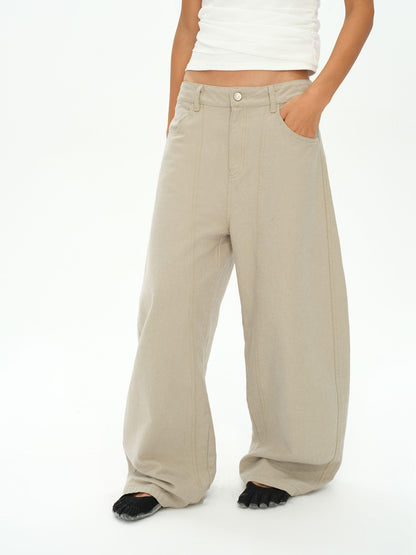 oinimi Vintage Washed Khaki Relaxed Fit Distressed Jeans