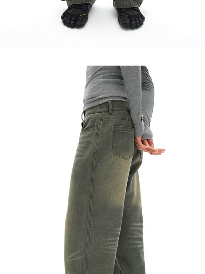 oinimi Vintage Washed Relaxed Fit Straight Leg Jeans
