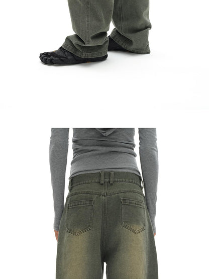 oinimi Vintage Washed Relaxed Fit Straight Leg Jeans