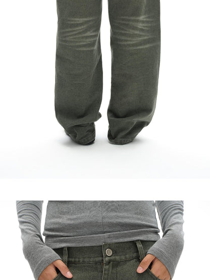 oinimi Vintage Washed Relaxed Fit Straight Leg Jeans
