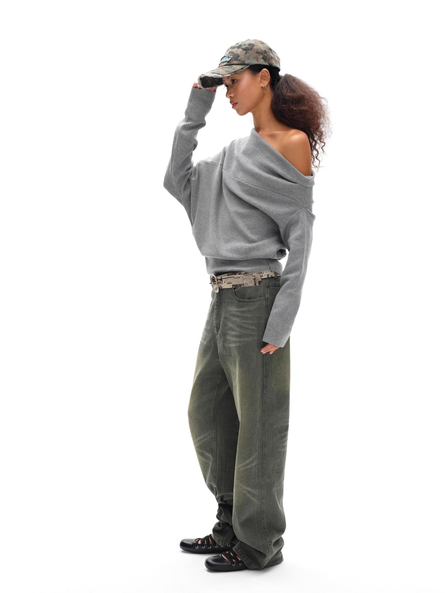 oinimi Vintage Washed Relaxed Fit Straight Leg Jeans